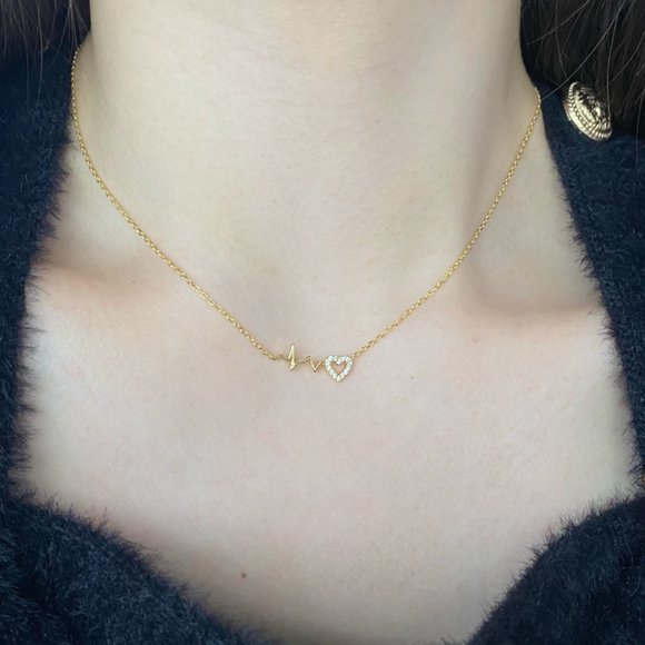 Love's Pulse Heart Pendant Necklace in 18k Gold Plated Sterling Silver - Picture 1 of 2